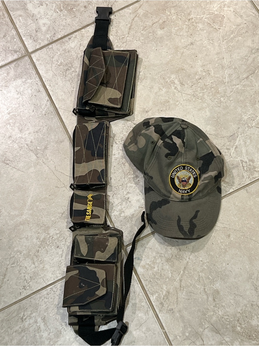 United States Navy Camo Baseball Cap and utility belt youth.